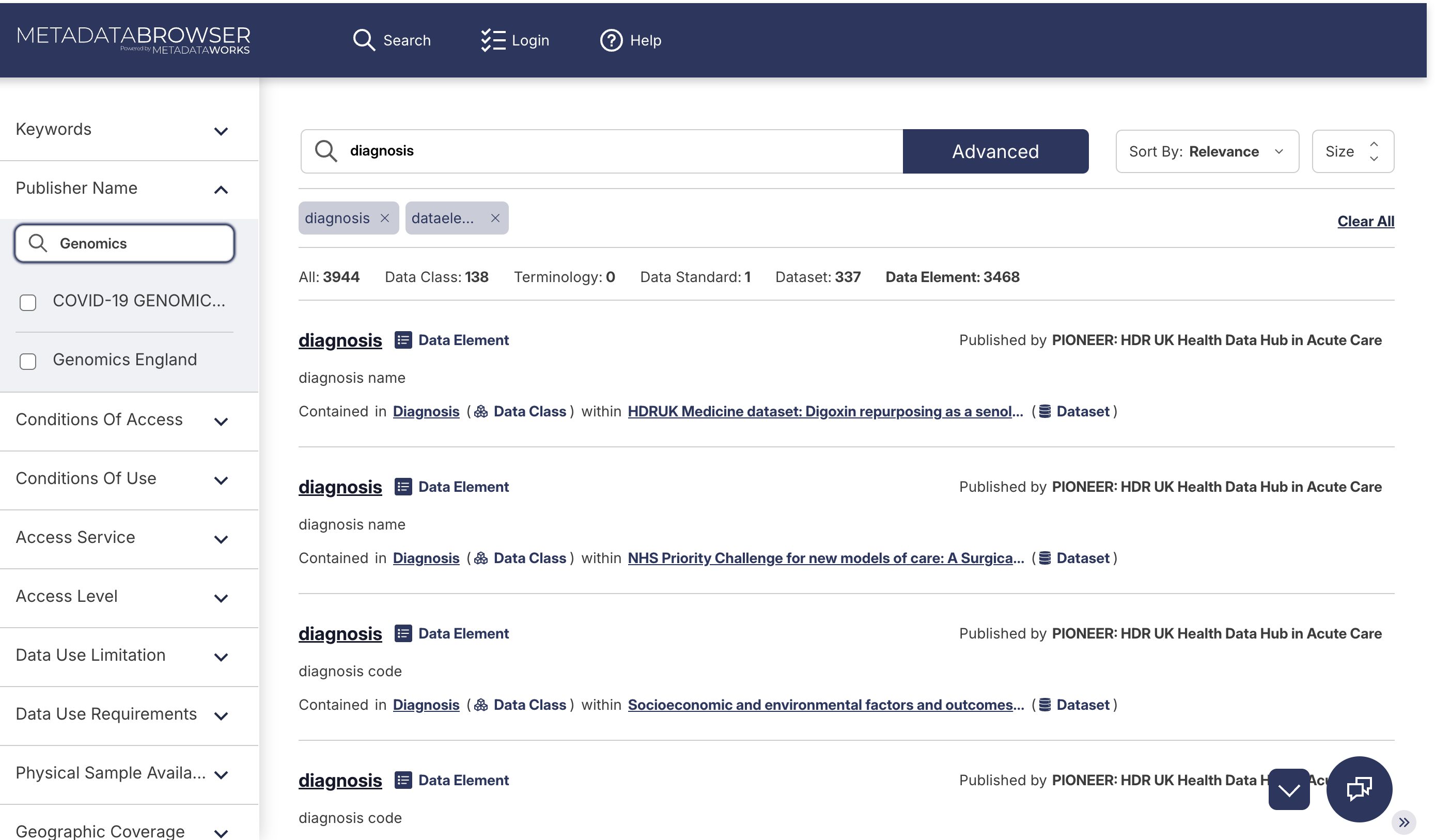 filter data elements